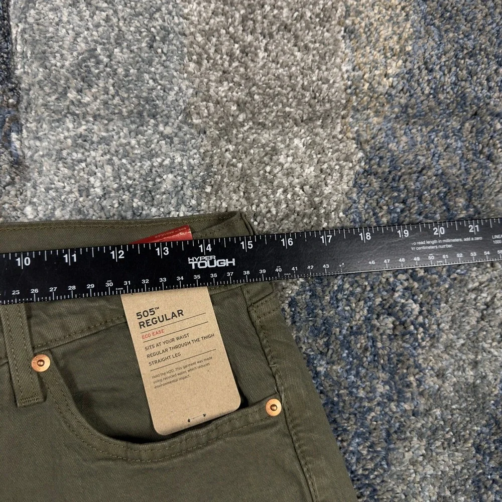 Levis 505 Regular Fit Mens Olive Green Straight Leg Eco Ease Stretch Jeans 31x32